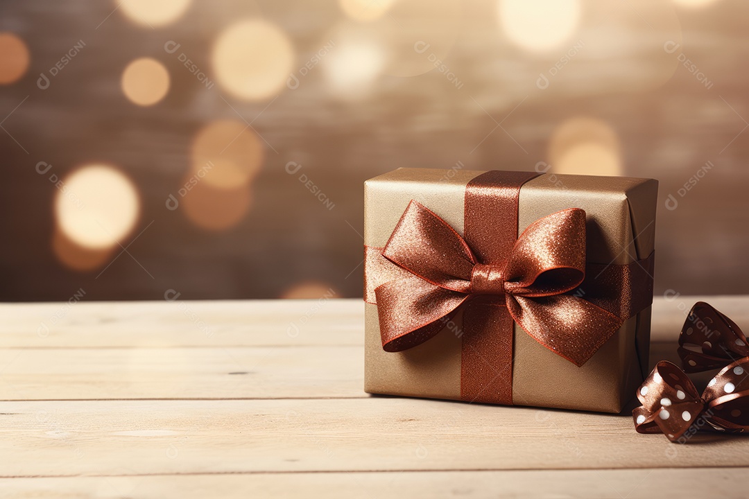 Caixa de presente sobre a mesa de madeira