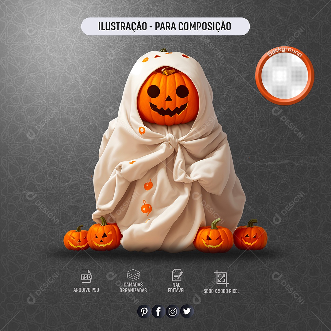 Ilustração 3D Halloween Para Composição PSD