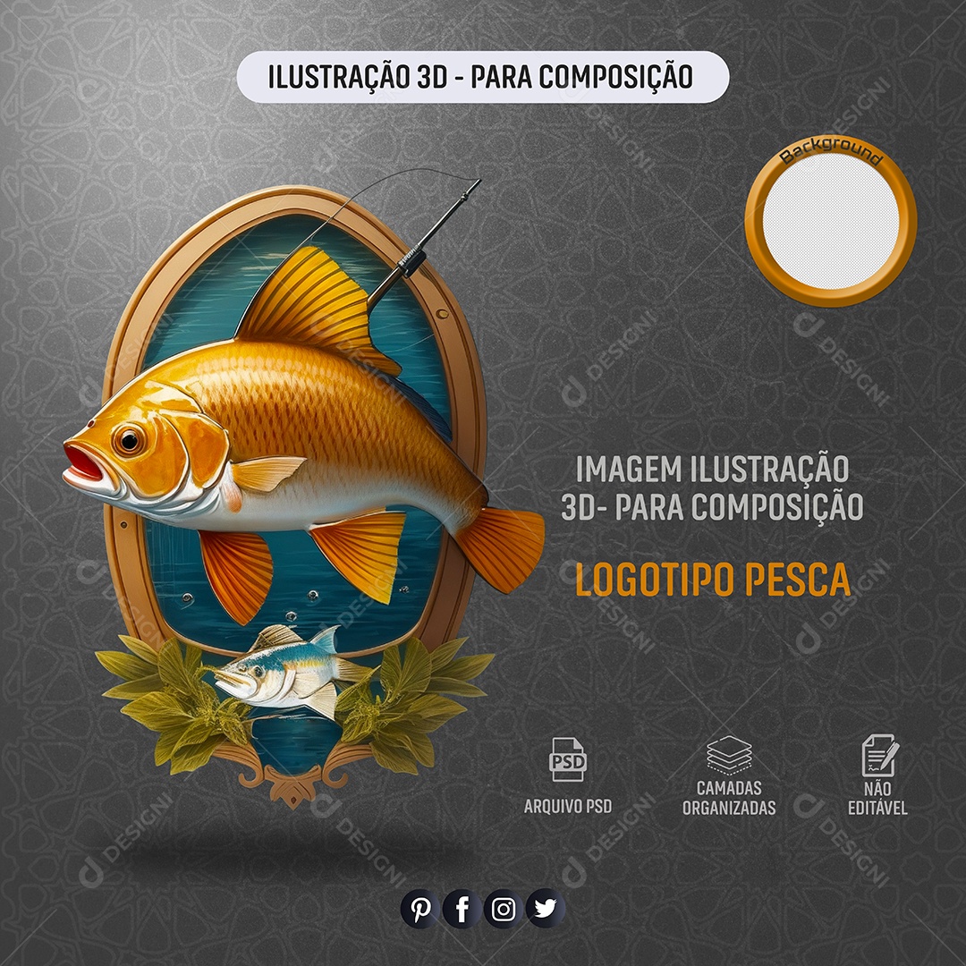 Ilustração 3D Logotipo Pesca Para Composição PSD