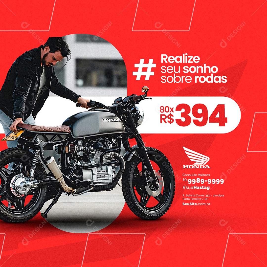 Loja de Motos Realize seu Sonho Sobre Rodas Social Media PSD Editável