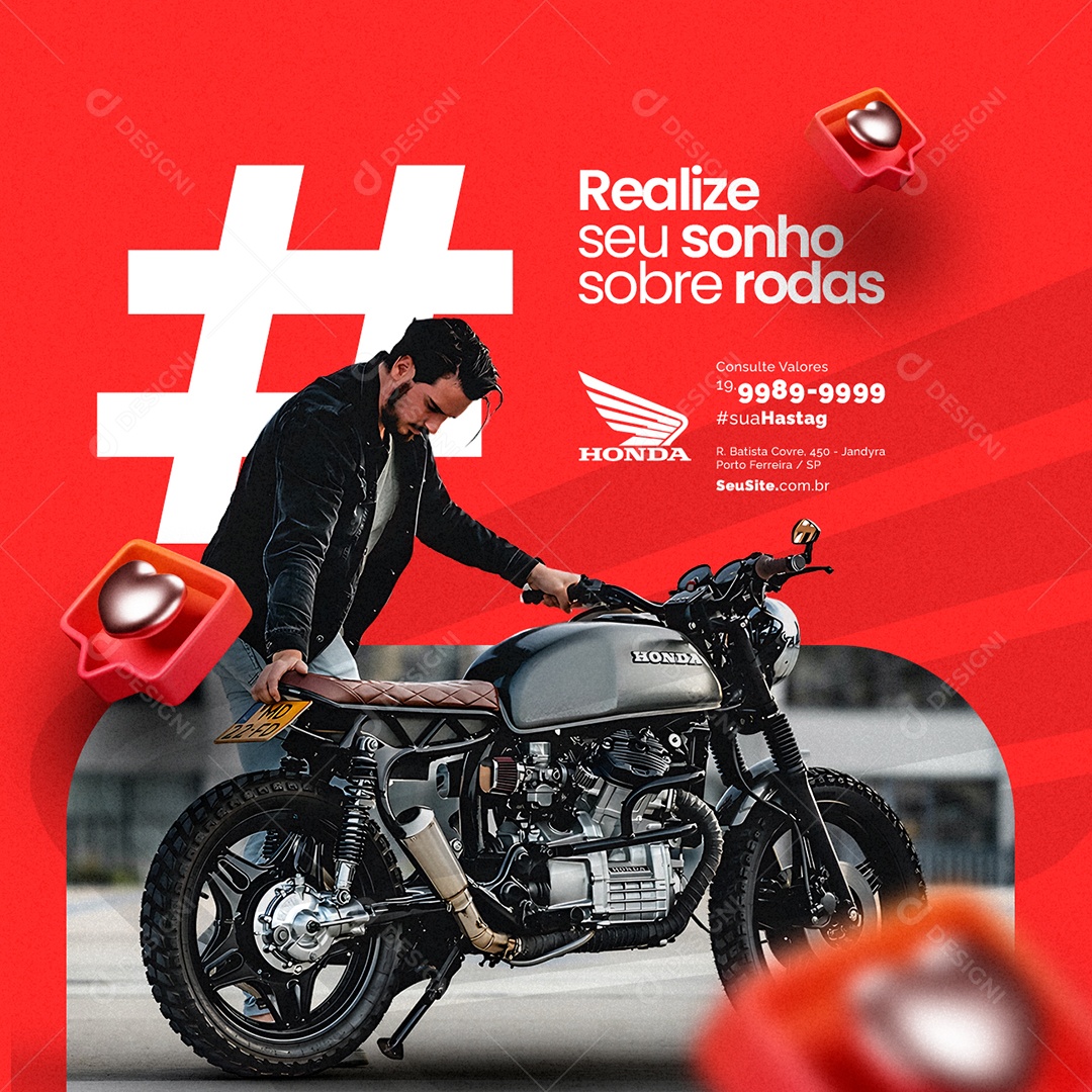 Loja de Motos Realize seu Sonho Sobre Rodas Social Media PSD Editável