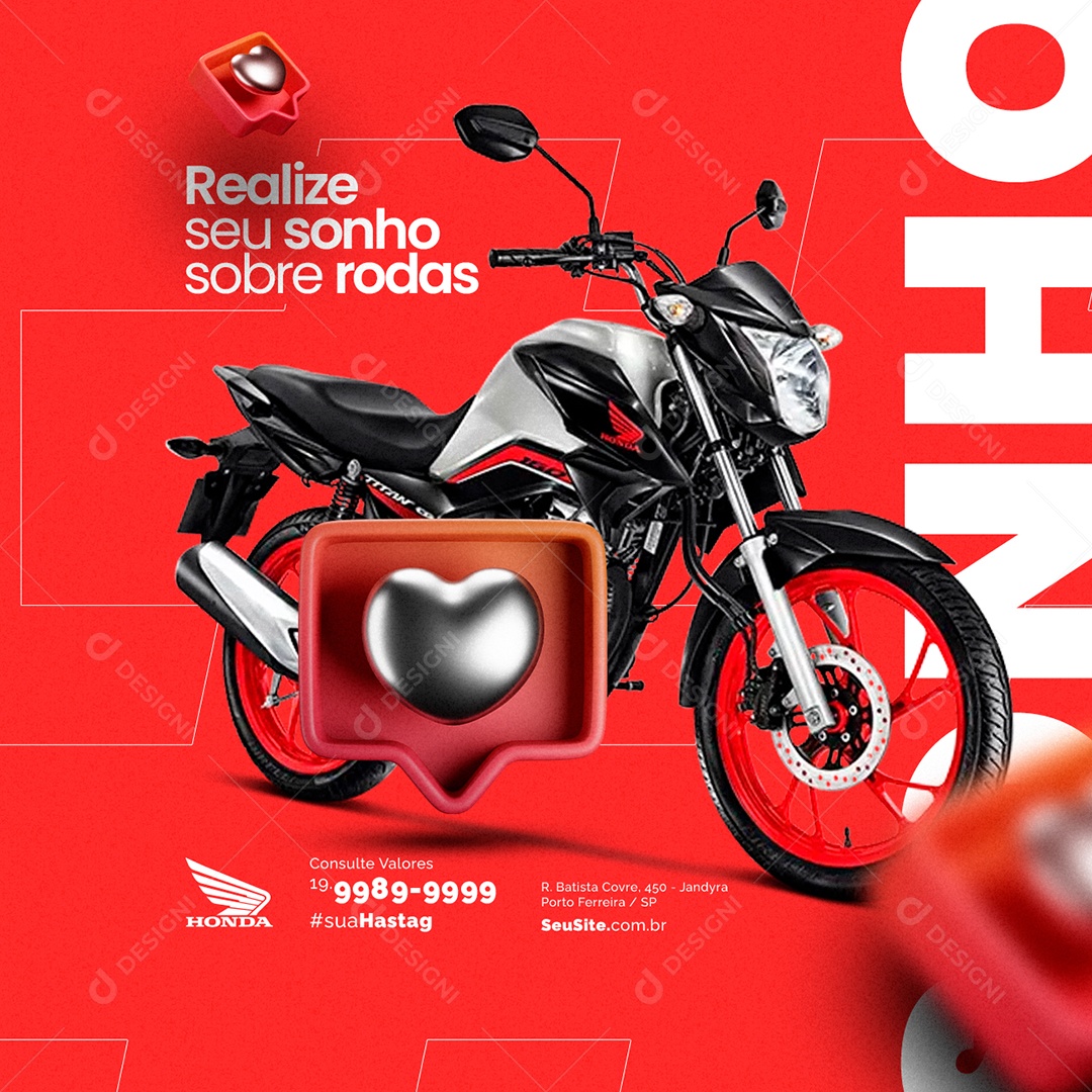 Loja de Motos Realize Seu Sonho Sobre Rodas Social Media PSD Editável
