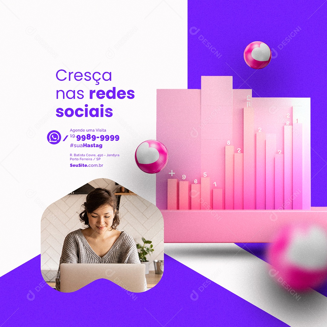 Designer Gráfico Cresça nas Redes Sociais Social Media PSD Editável
