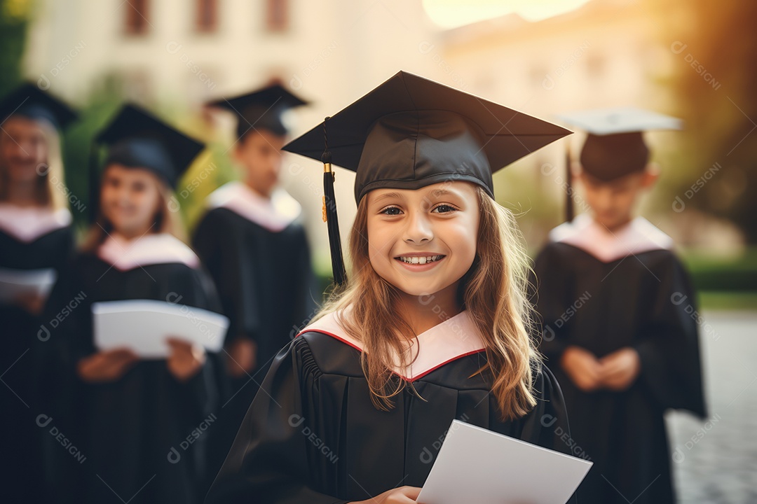 Menina com chapéu de formatura, conceito dia do estudante