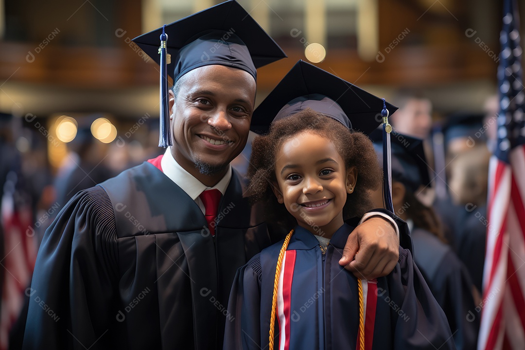 Pai e filha com chapéu de formatura