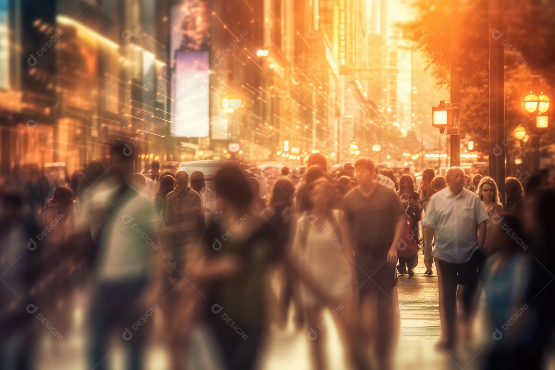 Multidão de pessoas andando na rua movimentada