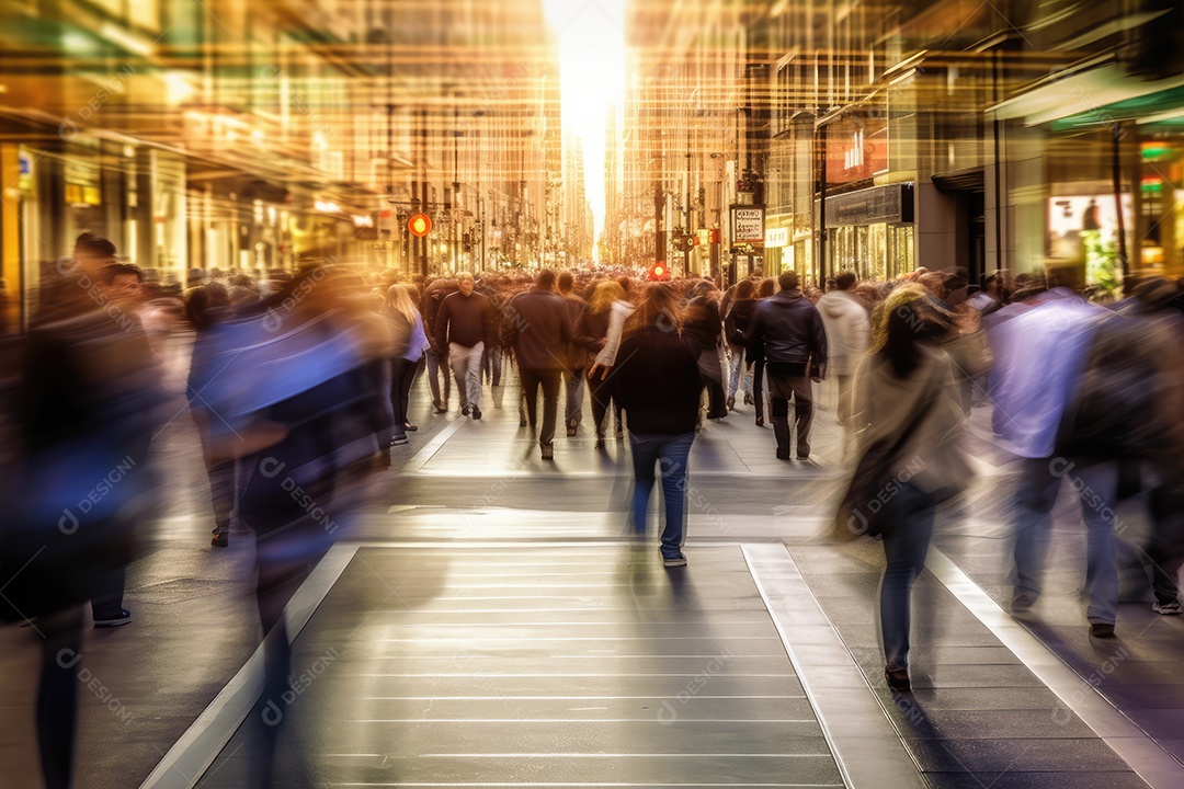 Multidão de pessoas andando na rua movimentada