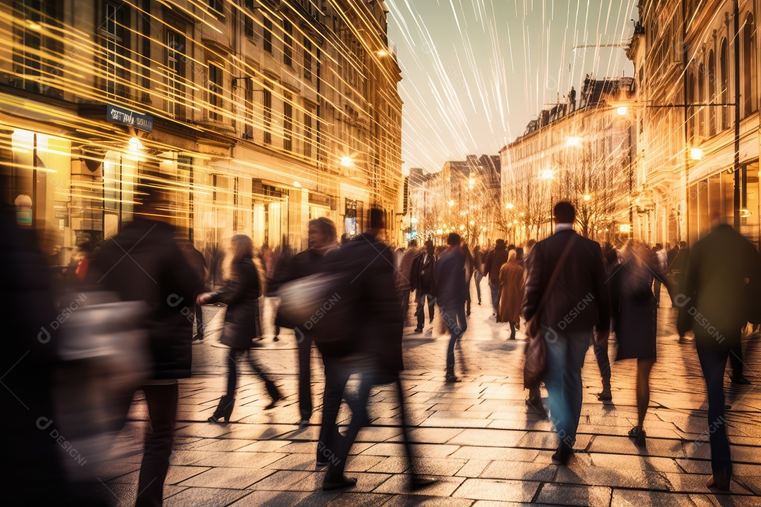 Multidão de pessoas andando na rua movimentada