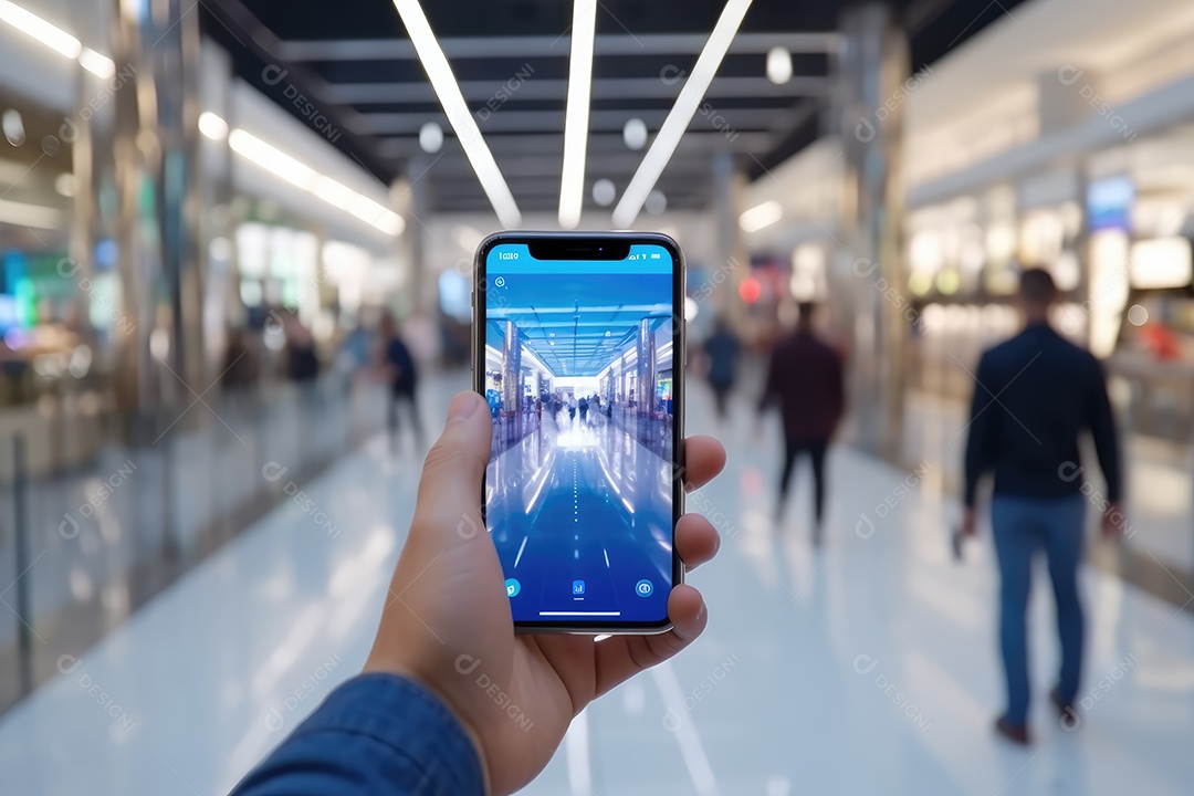 Mão segurando um telefone celular para tirar foto ou visualizar a tela, no fundo urbano colorido da noite da cidade
