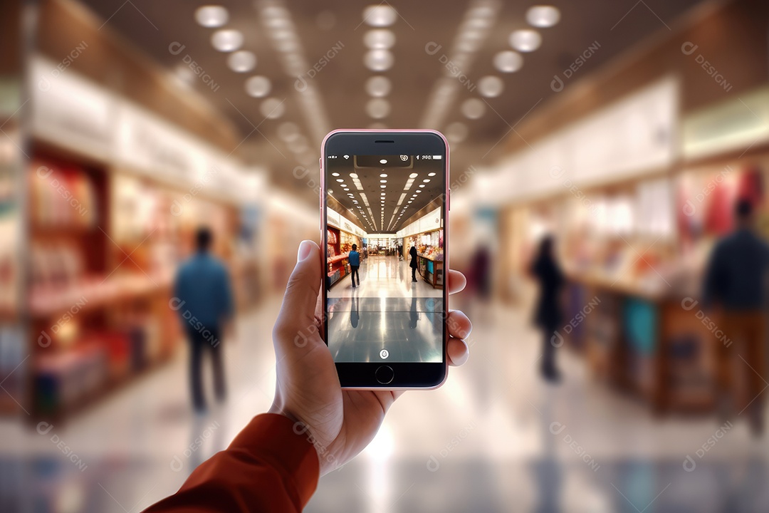 Mão segurando um telefone celular para tirar foto ou visualizar a tela, no fundo urbano colorido da noite da cidade