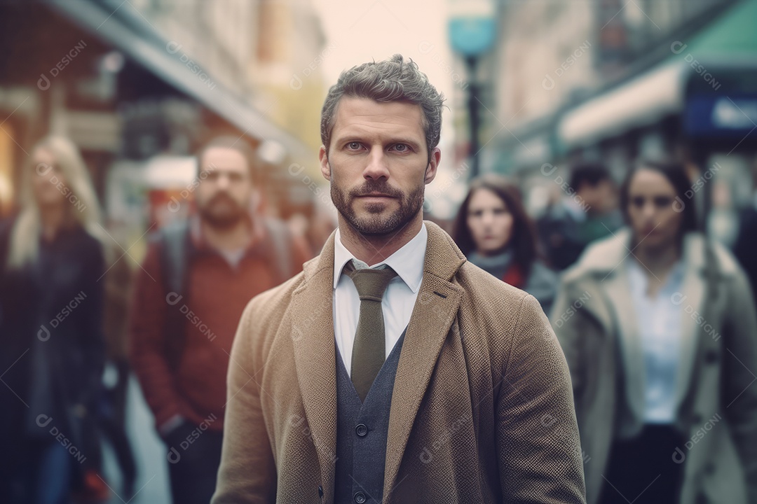 Empresário e homem executivo andando na rua movimentada pelo centro da cidade