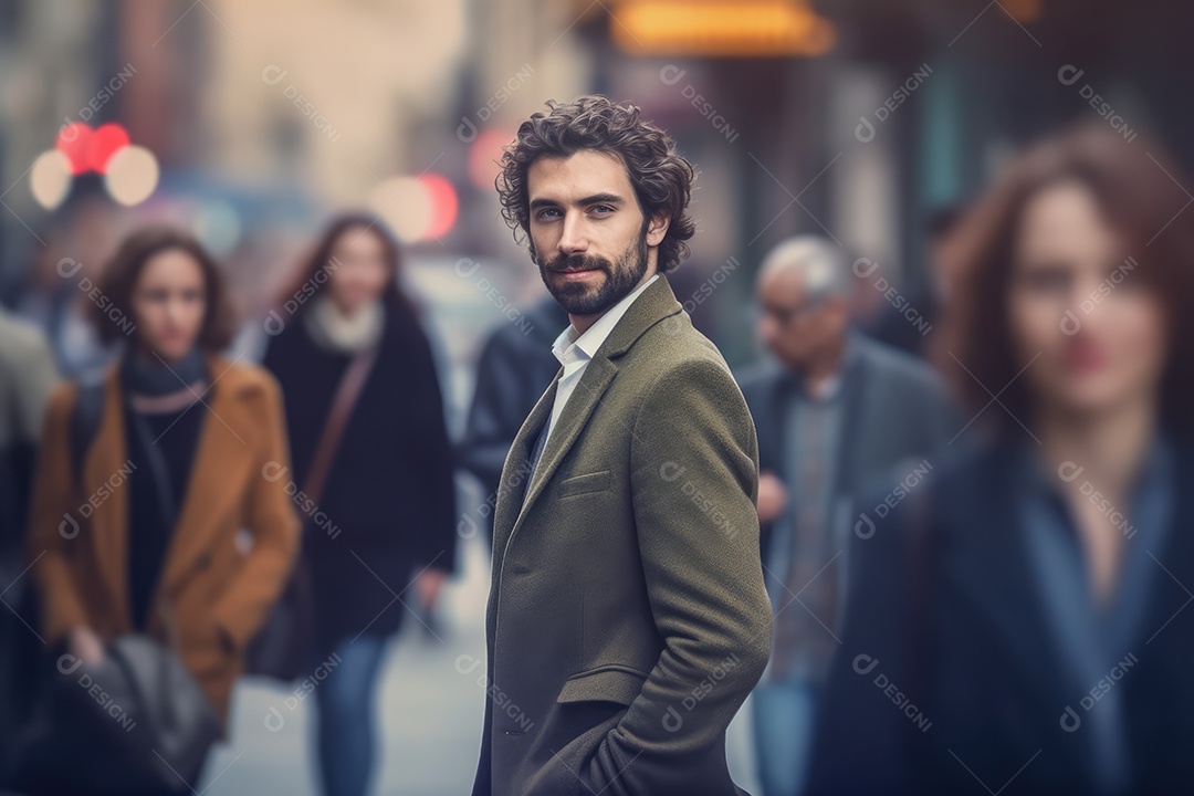 Empresário e homem executivo andando na rua movimentada pelo centro da cidade