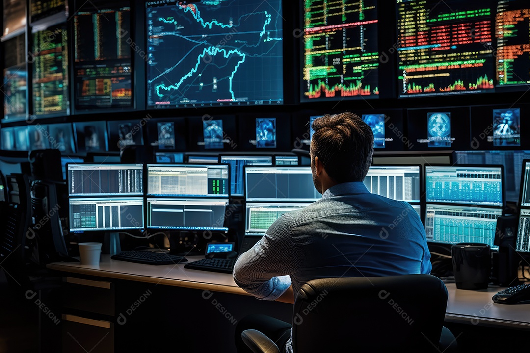 Economista e executivo em empresa de investimento e corretagem em telas e sala de informática