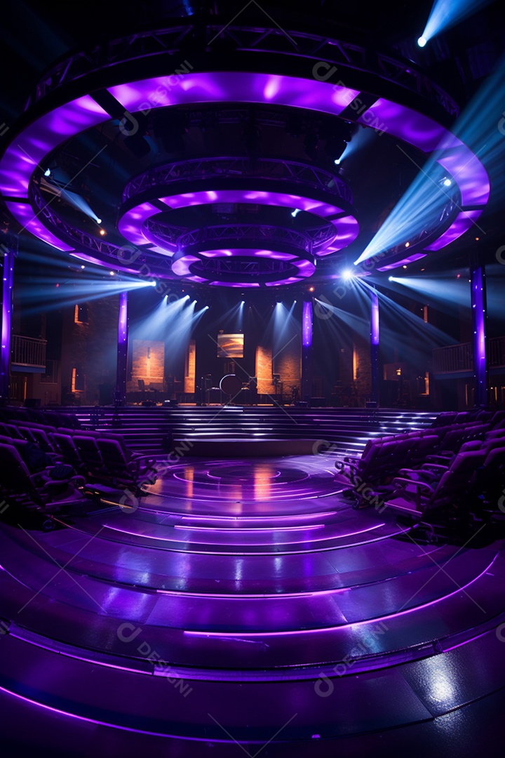 Cenário para evento com iluminação