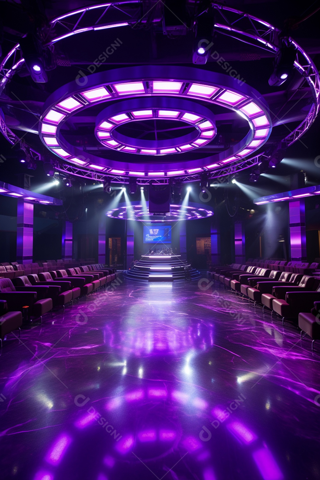 Cenário para evento com iluminação