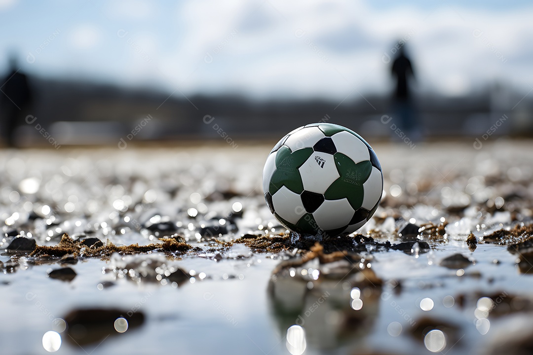Detalhes de uma bola de futebol no campo
