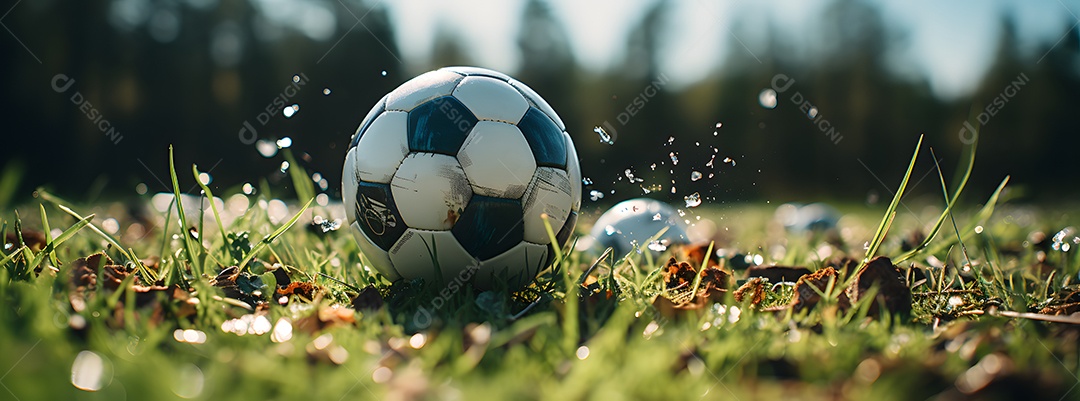 Detalhes de uma bola de futebol no campo