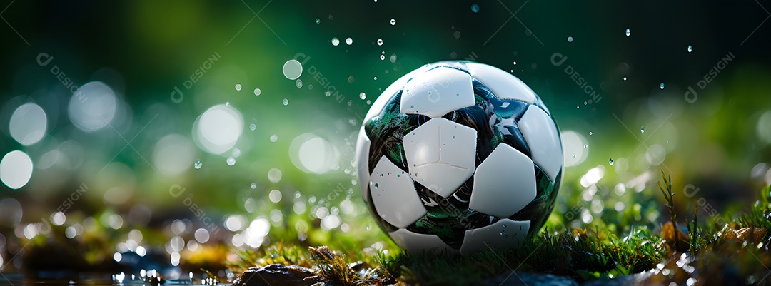 Detalhes de uma bola de futebol em campo