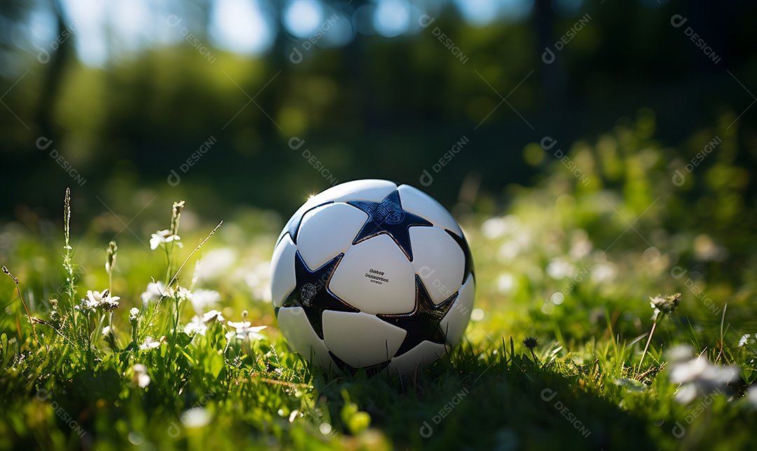 Detalhes de uma bola de futebol em campo