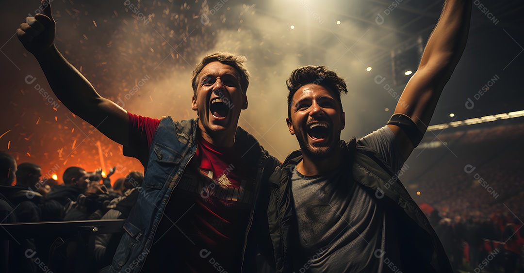 Torcedores no estádio vendo jogo de futebol