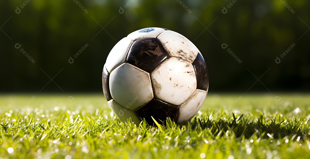 Detalhes de uma bola de futebol no campo