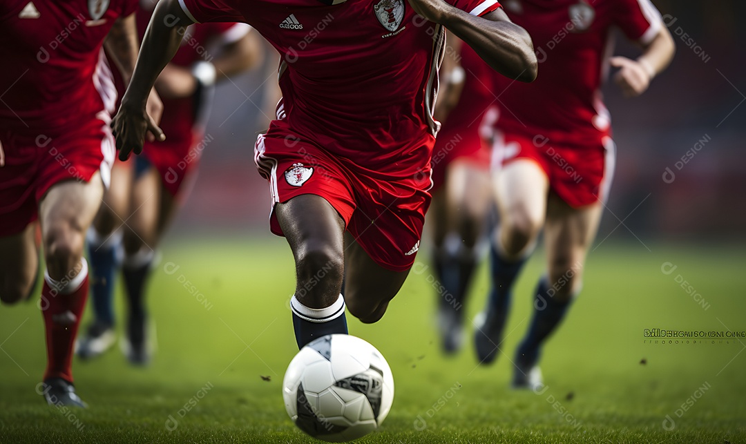 Jogadores de futebol jogando bola no campo