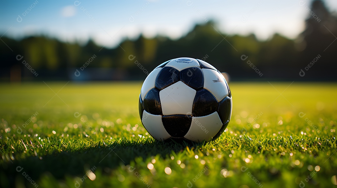 Detalhes de uma bola de futebol no campo