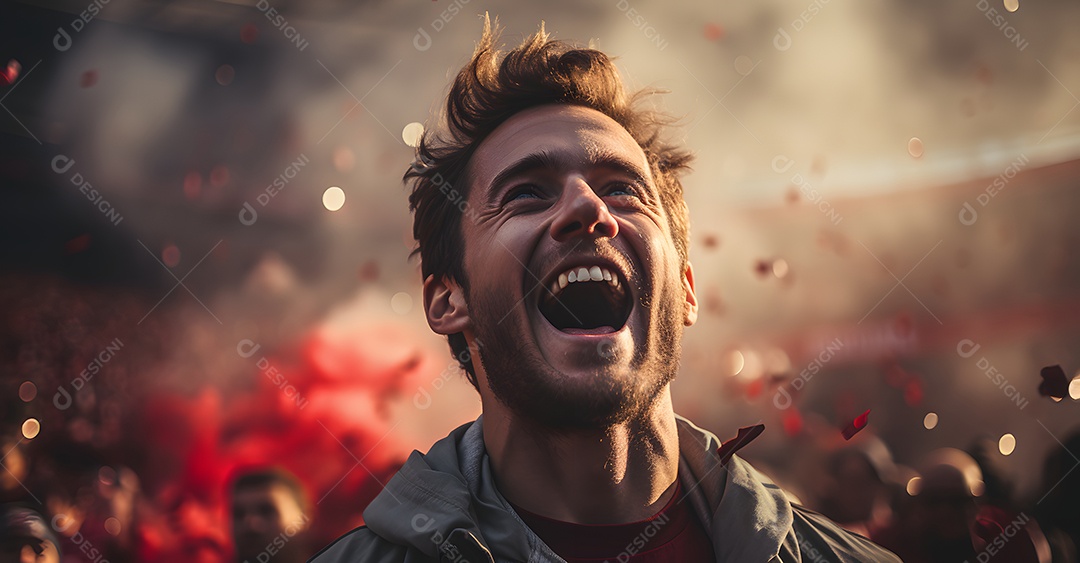 Torcedor de futebol comemorando jogo