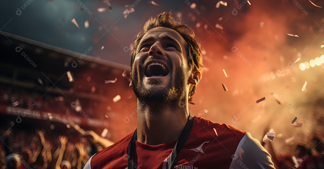 Jogador de futebol comemorando vitória