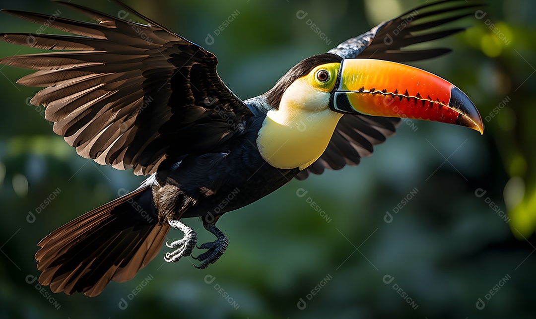 Lindo tucano voando floresta