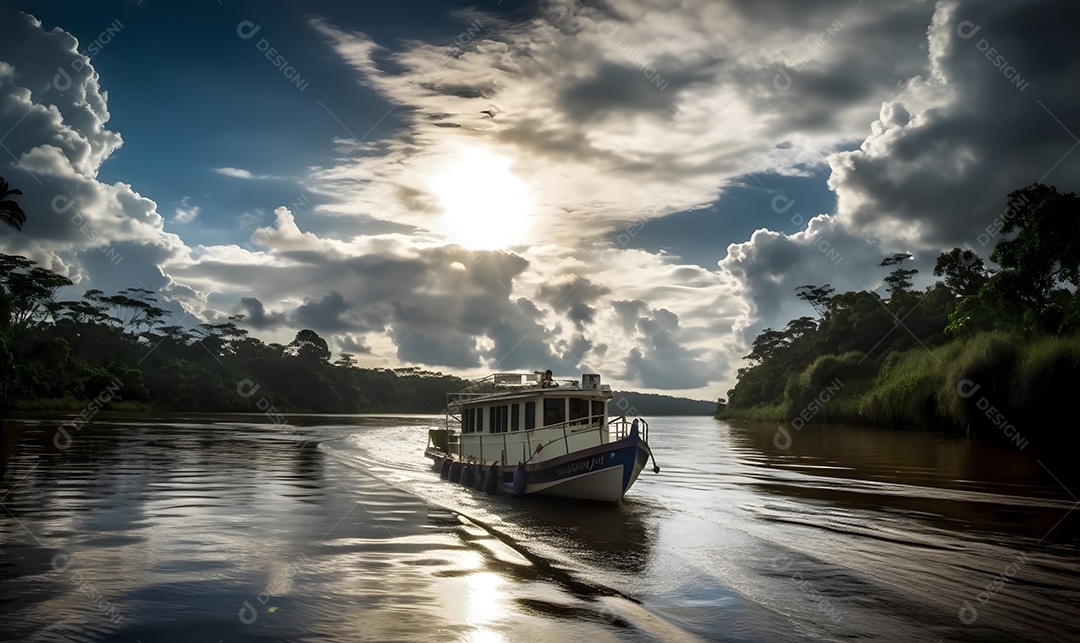 Vista de um barco navegando sobre o rio