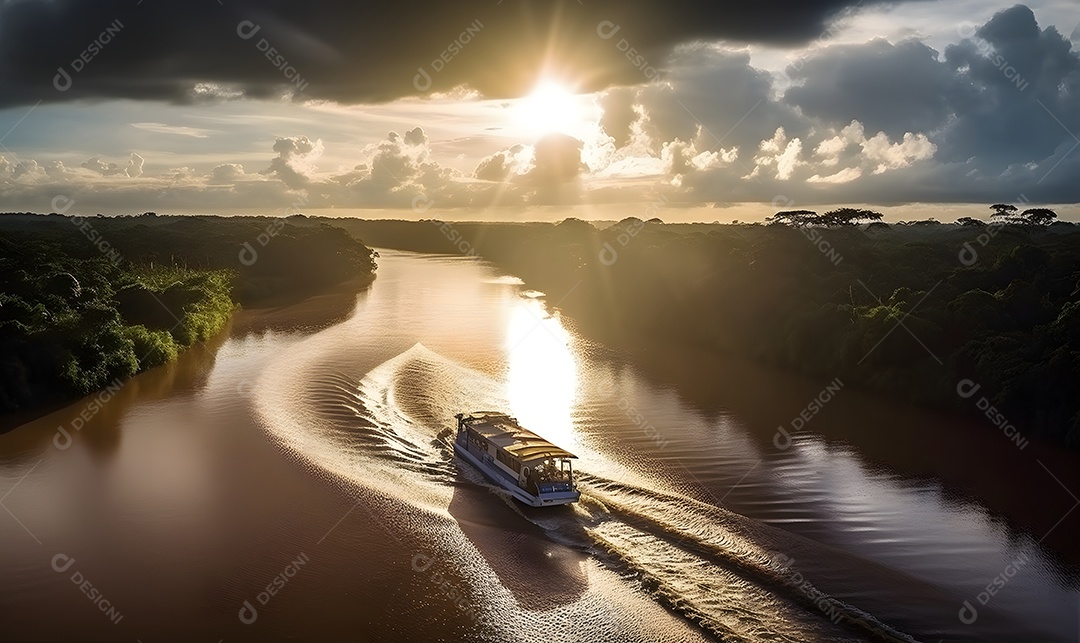 Vista de um barco navegando sobre o rio