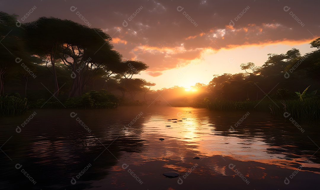 Vista de um lindo rio ao pôr do sol