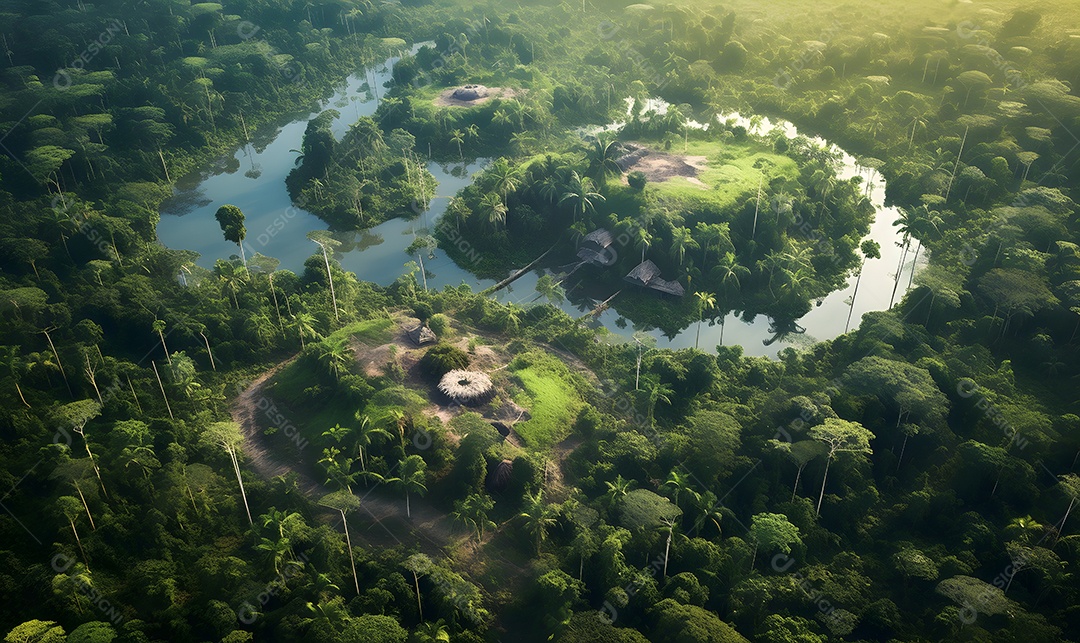 Vista aérea de um lago na floresta