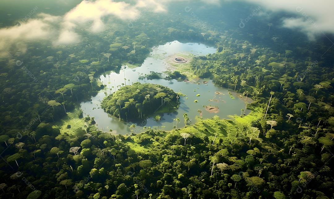 Vista de um rio passando sobre a floresta