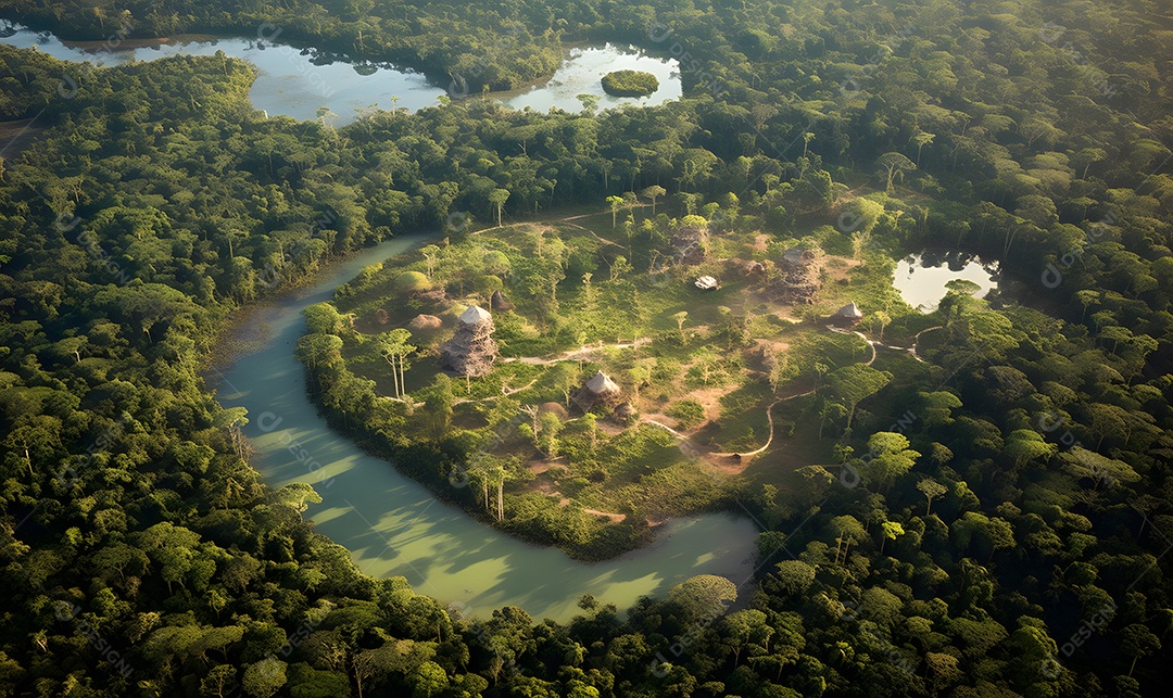 Vista de um rio passando sobre a floresta