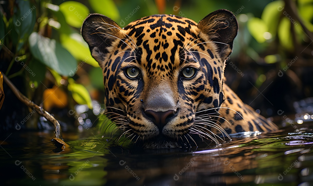 Detalhes de uma onça pintada na floresta