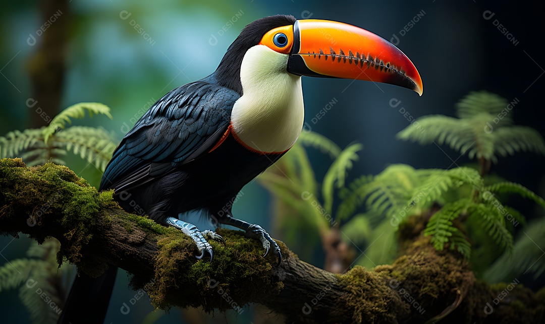 Lindo tucano pousado na árvore