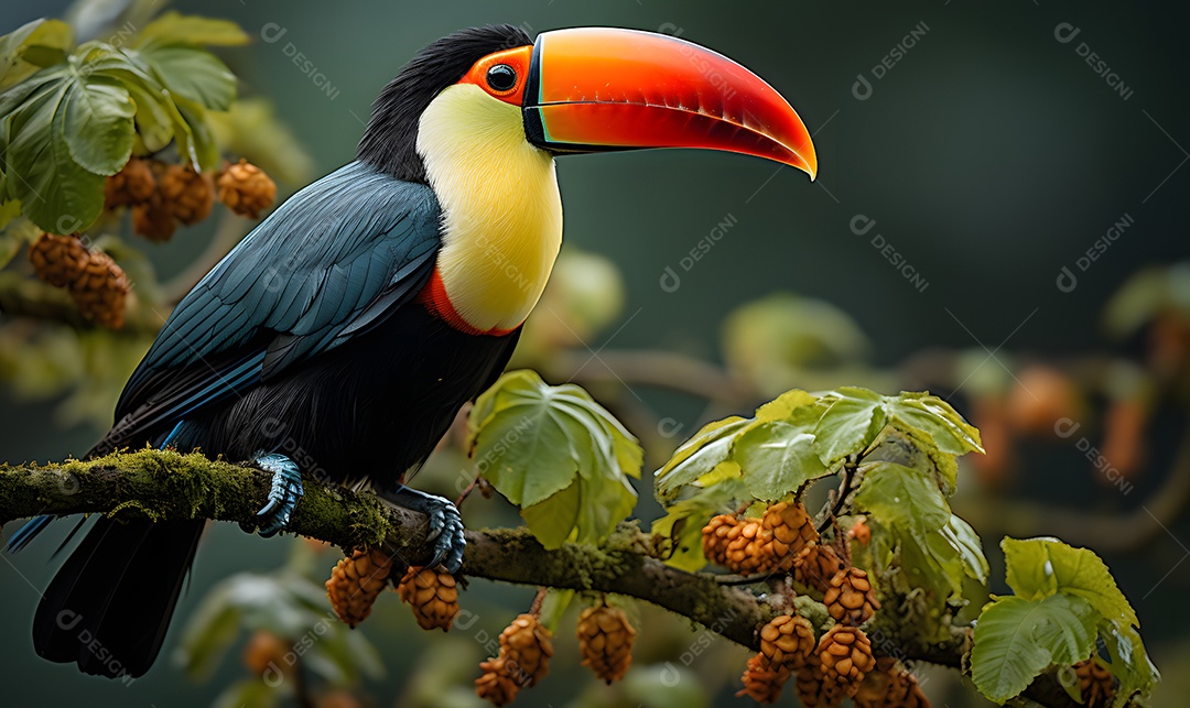 Lindo tucano pousado na árvore