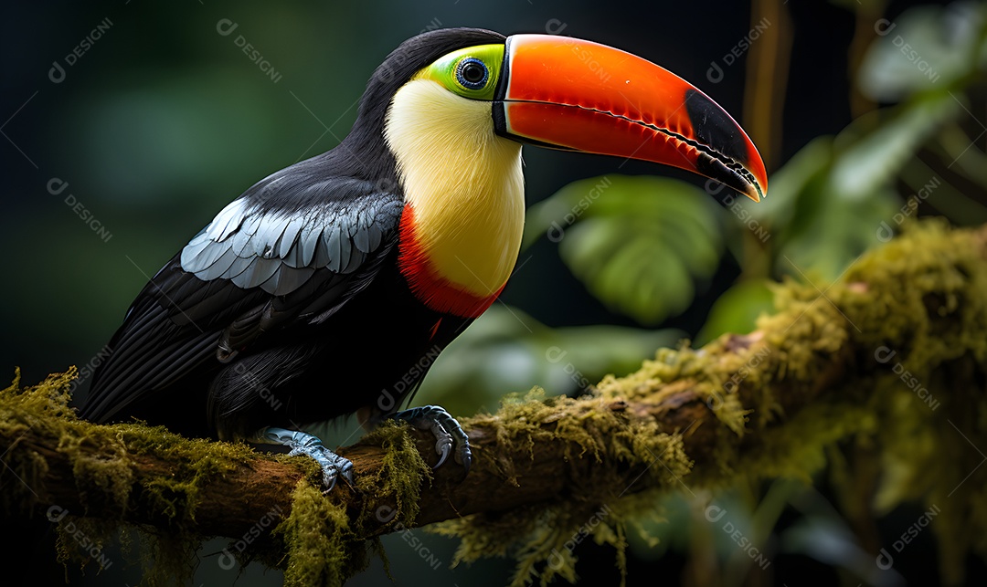 Lindo tucano pousado na árvore