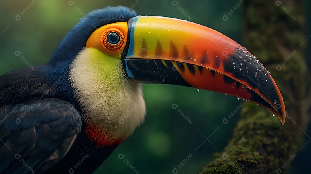 Lindo tucano pousado na árvore