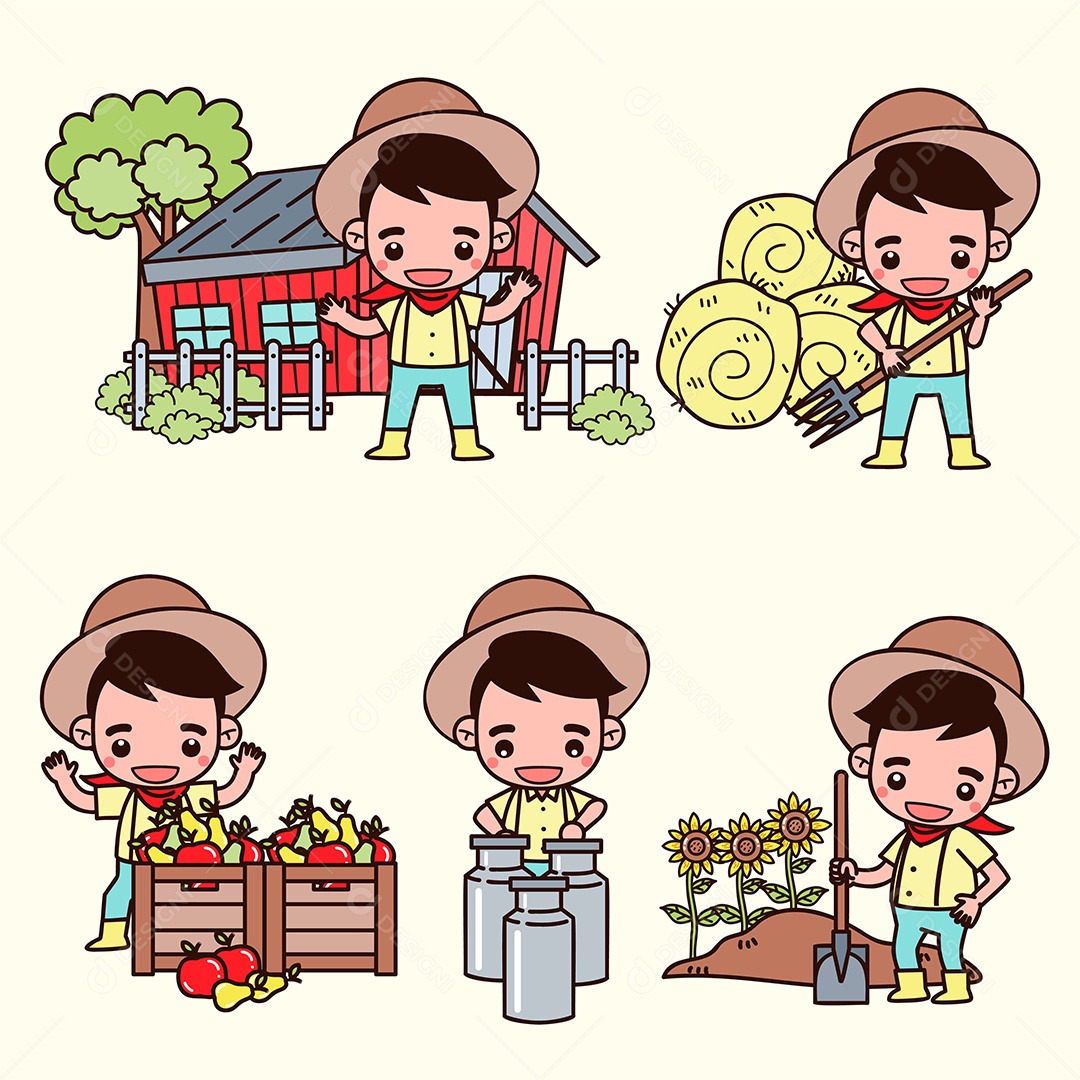 Personagem Fazendeiro Ilustração Vetor EPS