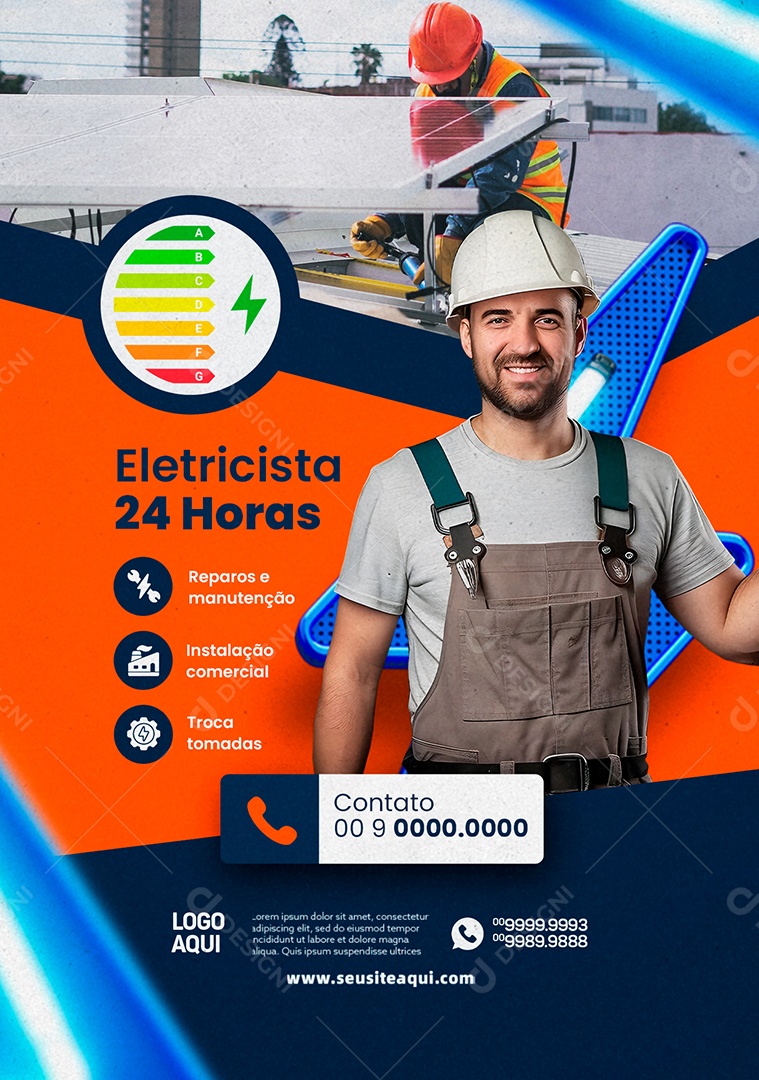 Eletricista 24 Horas Social Media PSD Editável