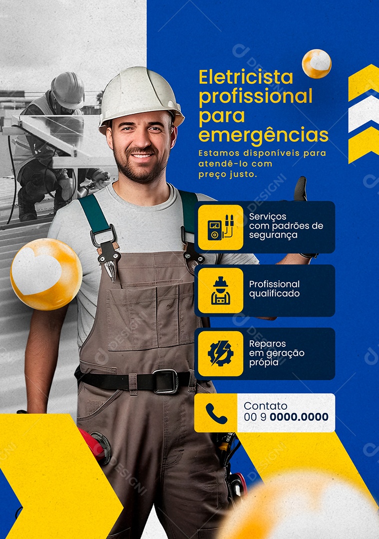 Eletricista Profissional para Emergências Social Media PSD Editável