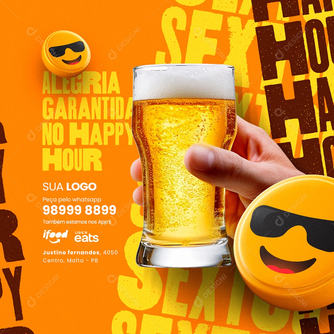Cervejaria Alegria Garantida no Happy Hour Social Media PSD Editável