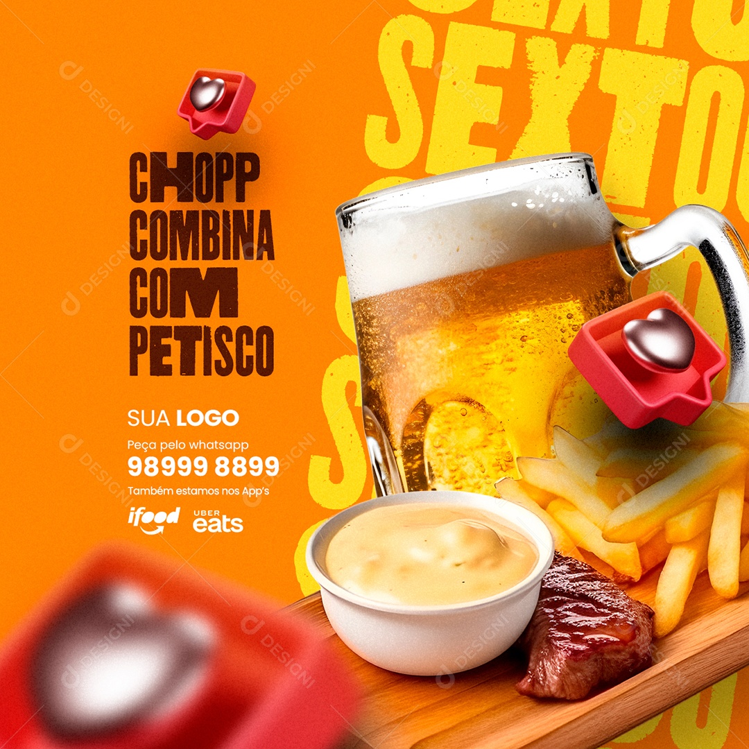 Cervejaria Chopp Combina com Petisco Social Media PSD Editável