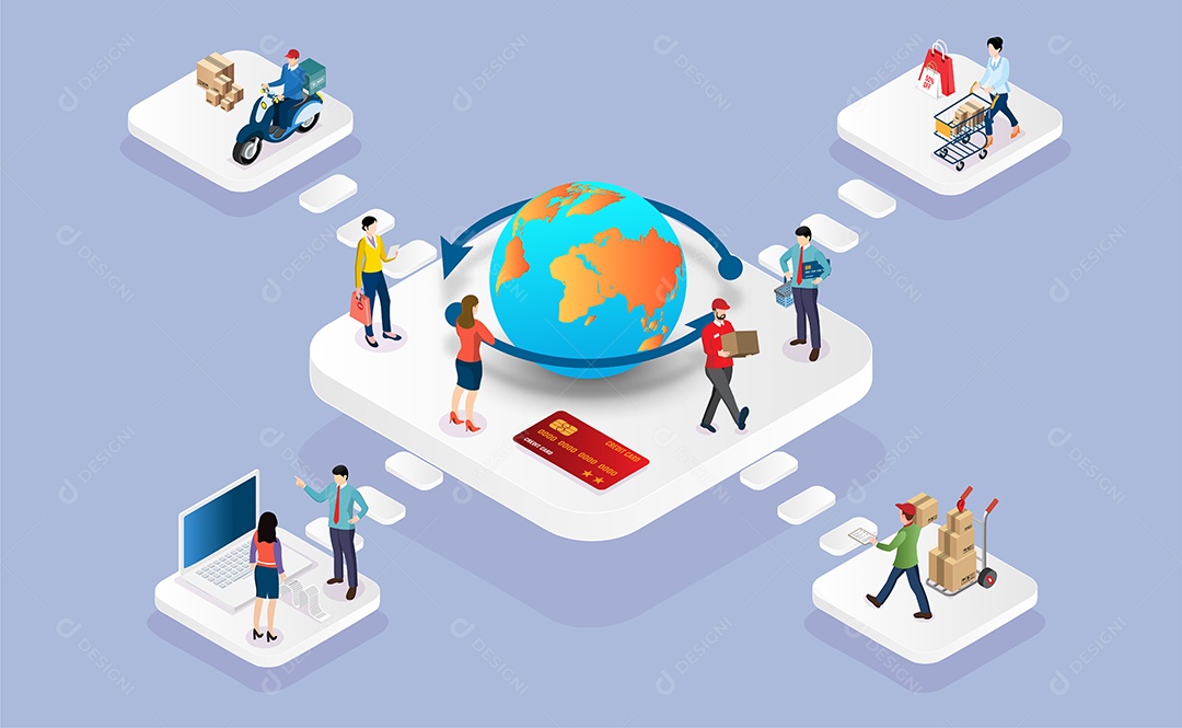 Processo de Compras Online Ilustração Vetor EPS