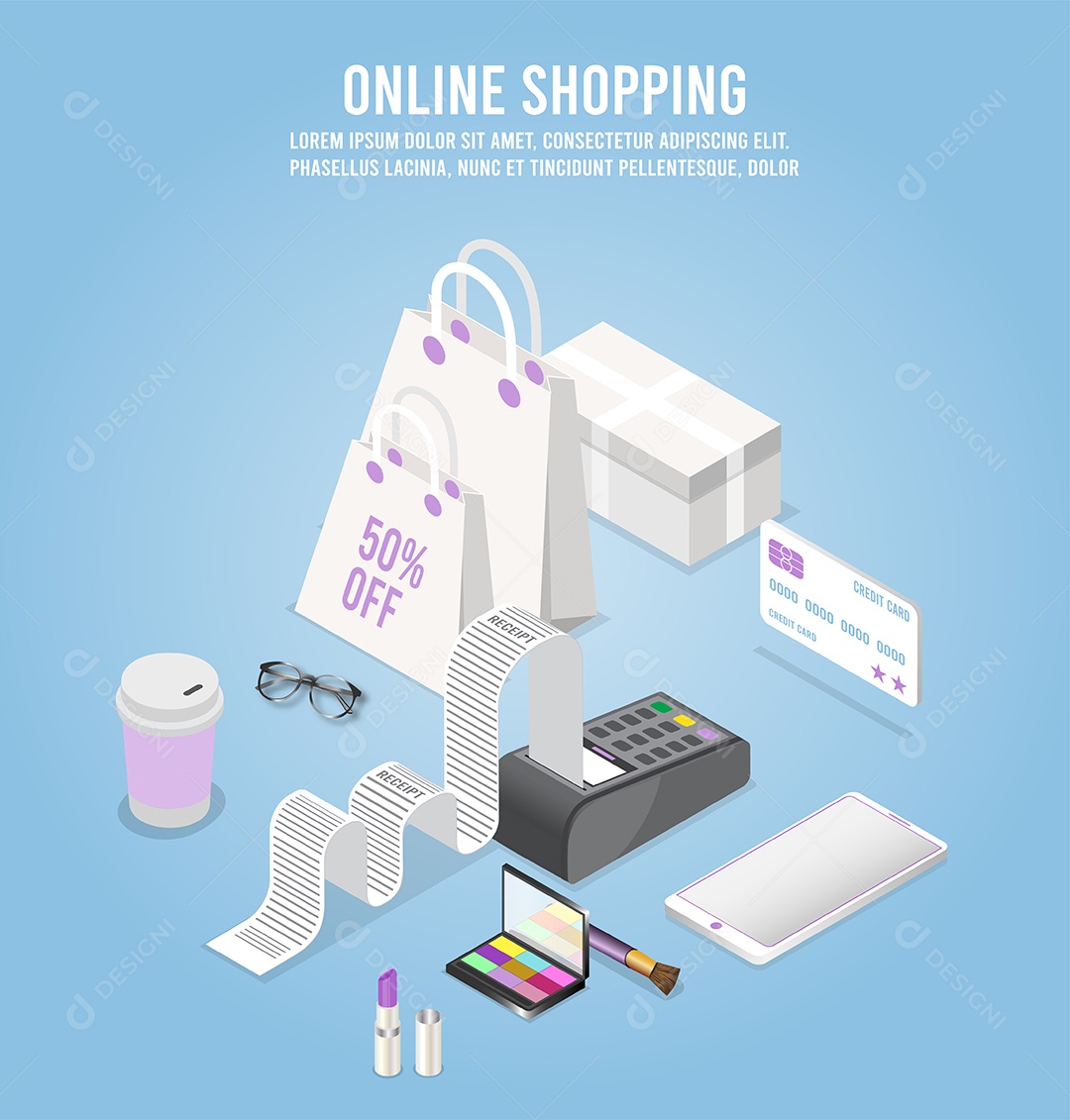 Processo de Compras Online Ilustração Vetor EPS