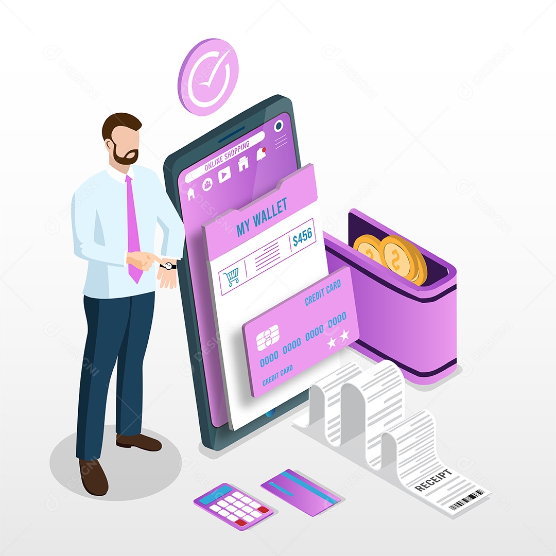 Processo de Compras Online Ilustração Vetor EPS