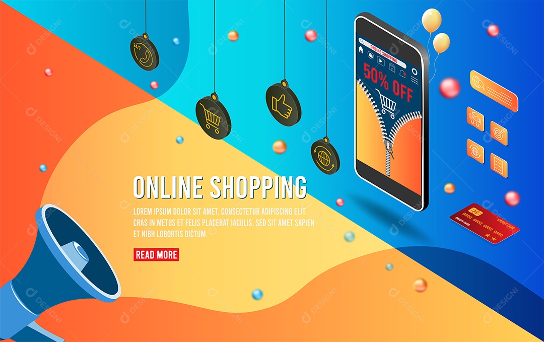 Processo de Compras Online Ilustração Vetor EPS